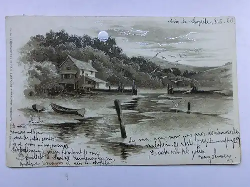 Alte AK Kunstkarte mit Silberprägung Frankreich Gebäude Gewässer 1900 [aT552]