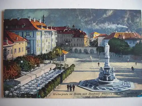 Alte AK Bozen Walterplatz Hotel Greif (m. Knick) [518]