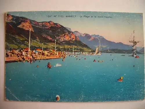 Alte AK Anneca La Plage et le Mont Veyrier Strand Schwimmbad [A1190]