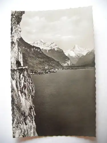 Alte AK Axenstraße mit Flüelen und Bristenstock [A1221]