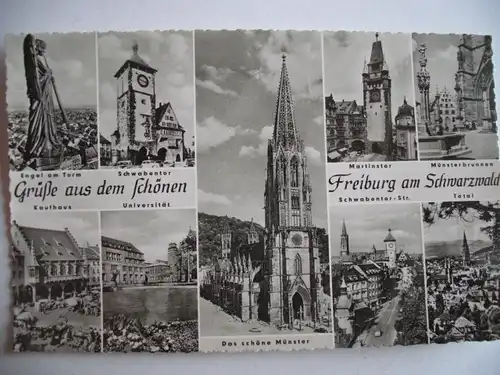 Alte AK Freiburg im Schwarzwald Mehrbildkarte [A866]