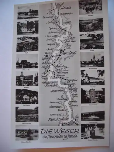 Alte AK Die Weser Hameln Hann. Münden Flußkarte [A951]
