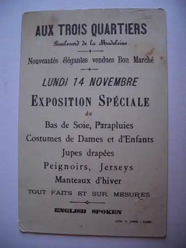 Alte AK Paris Sammelbild Aux Trois Quartiers 7 x 11cm [B363]