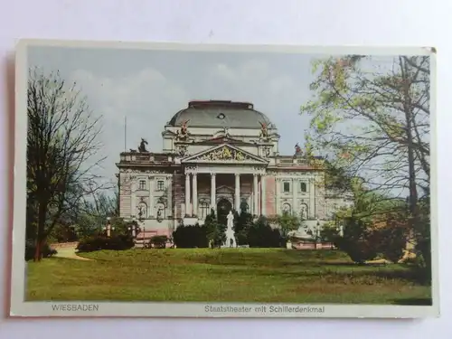 Alte AK Wiesbaden Staatstheater Schillerdenkmal Theater [aO194]