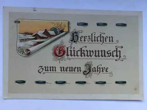 Alte AK Grußkarte Neujahr Dorf Schrift [aT601]