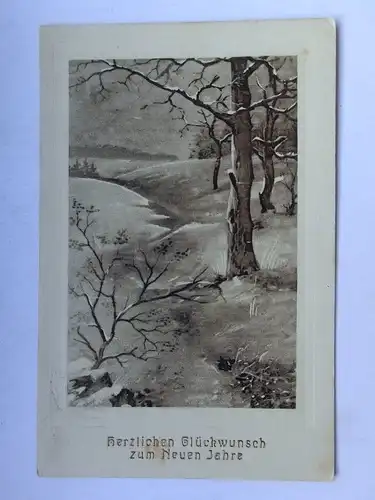 Alte AK Grußkarte Neujahr Bäume Schnee [aT610]