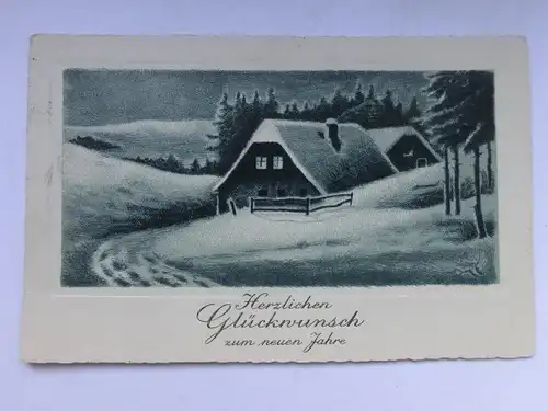 Alte AK Grußkarte Neujahr Häuser Wald Schnee  [aT625]