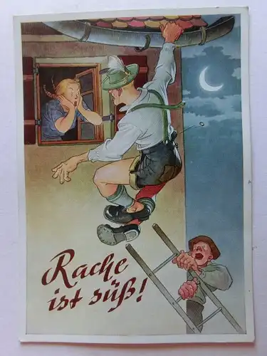 Alte AK Scherzkarte Fensterln Lengauer Karte München [aT659]