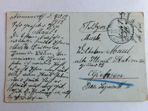 Alte AK Grußkarte Blumenkranz Mut 1912 [aT671]