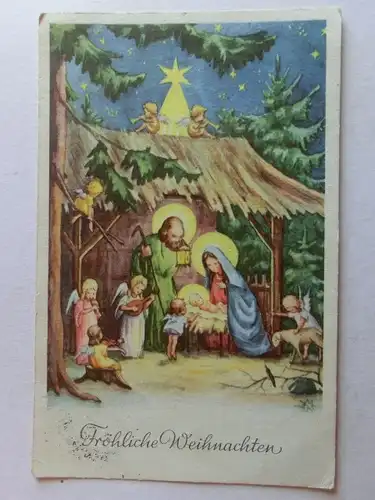 Alte AK Grußkarte Weihnachten Krippe Weihnachtskrippe Engel [aT678]