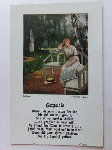 Alte AK Grußkarte Gedicht E. Geibel Frau Gartenbank [aT694]