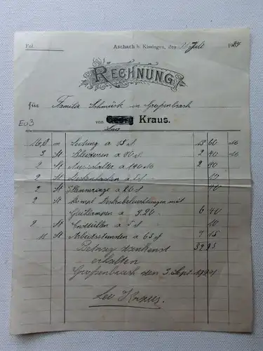 Aschbach b. Bad Kissingen Alte Rechnung Dokument [aT716]