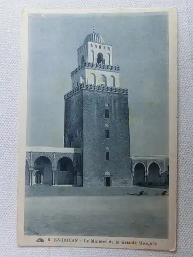 Alte AK Kairouan Le Minaret de la Grande Mosquee [aT724]
