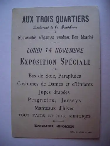 Alte AK Paris Sammelbild Aux Trois Quartiers 7 x 11cm [B364]