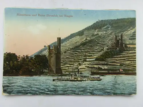 Alte AK Bingen Mäuseturm Ruine Ehrenfels 1923 [aS20]