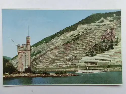 Alte AK Bingen Mäuseturm mit Ruine Ehrenfels [aS469]