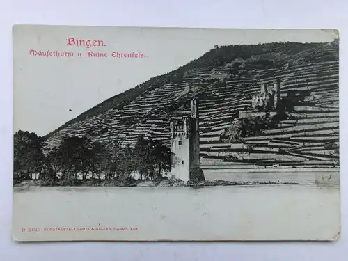 Alte AK Bingen Mäuseturm Ruine Ehrenfels um 1900 [aS568]