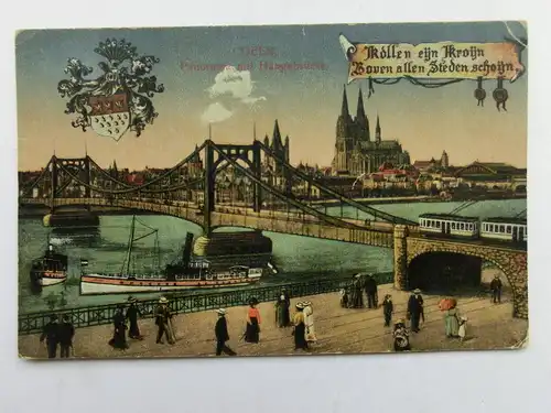 Alte AK Cöln Köln Hängebrücke mit Wappen [aP64]