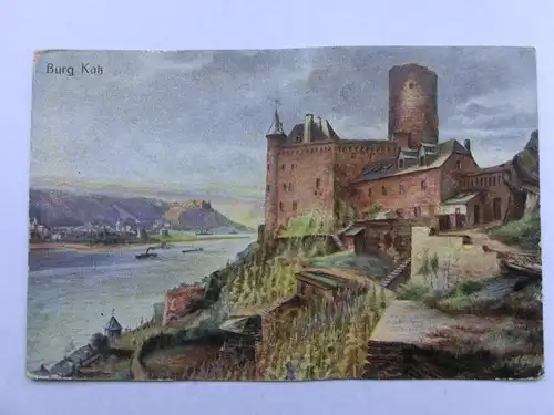 Alte AK Gemäldekarte Burg Katz [aP75]