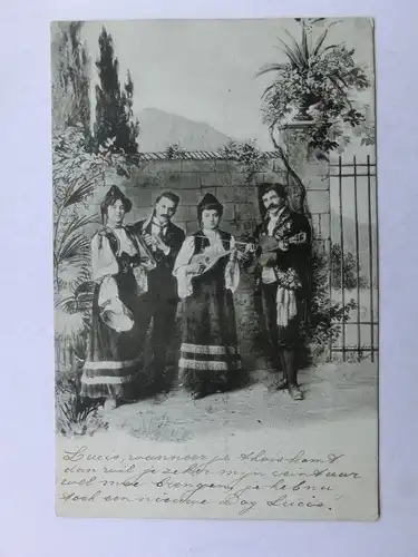 Alte AK Musikgruppe Tracht Musikinstrumete [aP91]