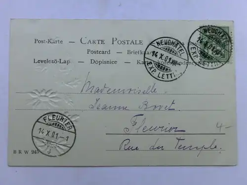 Alte AK Grußkarte Prägekarte Margeriten 1901 [aU15]