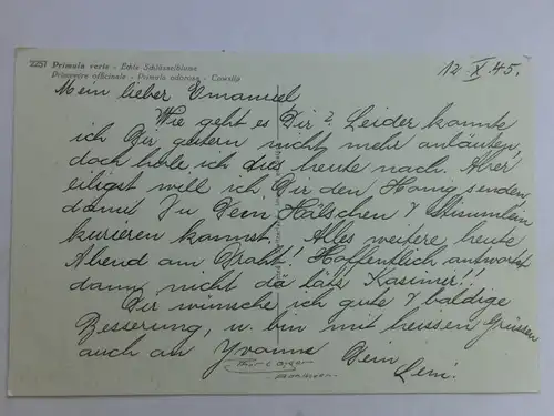 Alte AK Kunstpostkarte Schlüsselblume 1945 [aU40]