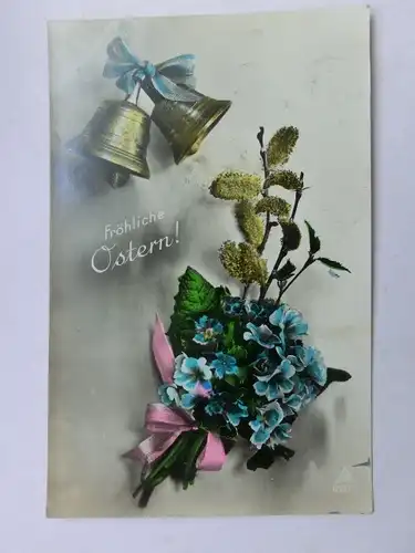 Alte AK Grußkarte Ostern Blumen Glocke 1919 [aU84]