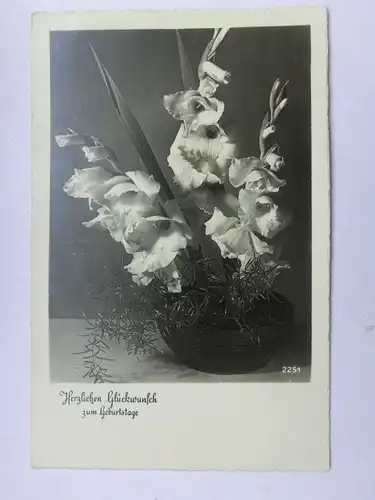 Alte AK Grußkarte Geburtstag Gladiolen 1943 [aU86]