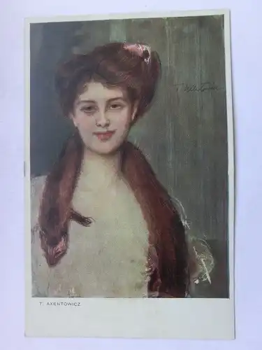 Alte AK Gemäldekarte T. Axentowicz Frau mit Pelz [aU108]
