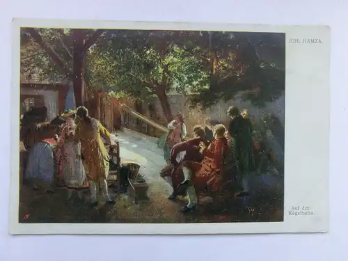 Alte AK Gemäldekarte Joh. Hamza Auf der Kegelbahn  [aU110]