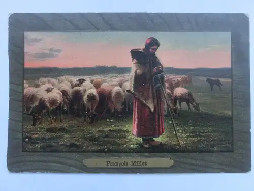Alte AK Gemäldekarte Francois Millet Schäferin Schafe Schafhirtin [aU120]