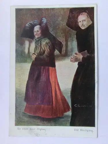 Alte AK Gemäldekarte Der Kirchgang [aU127]