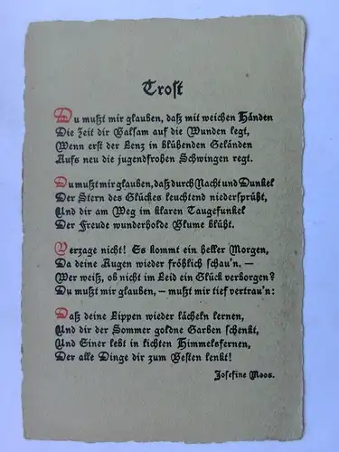 Alte AK Gedicht Josefine Moos Trost [aU139]