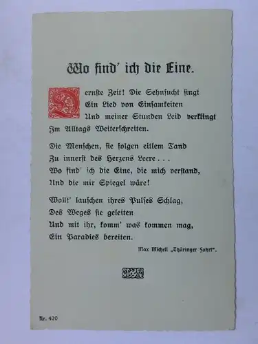 Alte AK Gedicht Max Michell Thüringer Fahrt Wo find ich die Eine [aU141]