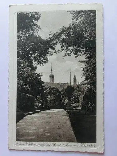 Alte AK Riesa Stadtparkpartie Rathaus auf Bütten 1925 [aU185]