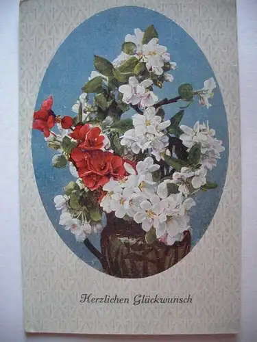 Alte AK Glückwunschkarte Blütenzweige Vase [W329]