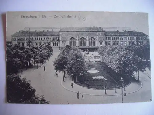 Alte AK Stassburg Zentralbahnhof 1919 [B851]