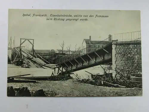 Alte AK Rethel Gesprengte Eisenbahnbrücke WK1 [aP973]