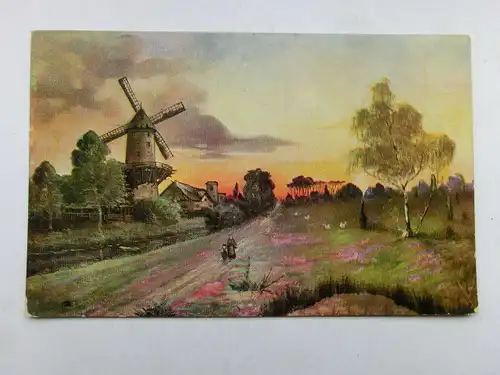 Alte AK Gemäldekarte Windmühle Weg [aP101]