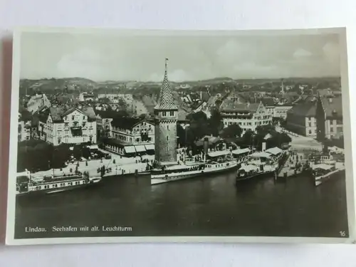 Alte AK Lindau Seehafen mit Leuchtturm [aV165]