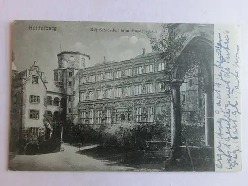 Alte AK Heidelberg Schlosshof bei Mondschein 1911 [aV210]