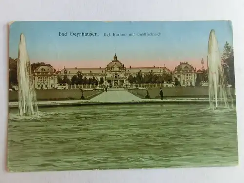 Alte AK Bad Oeynhausen Kgl. Kurhaus mit Goldfischteich 1918 [aV295]