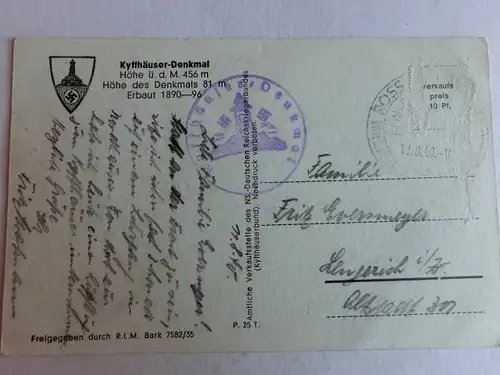 Alte AK Kyffhäuser Denkmal 1940 [aV304]