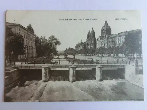 Alte AK München Blick auf Isar u. Lucas Kirche [aV313]