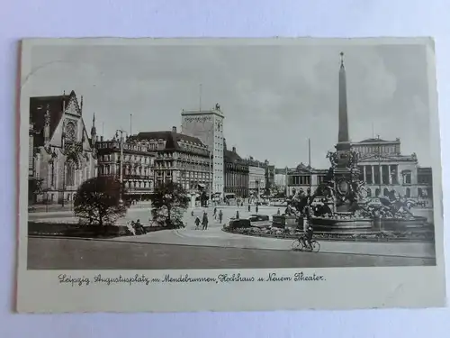 Alte AK Leipzig Augustusplatz Mendebrunnen Hochhaus Theater [aV528]