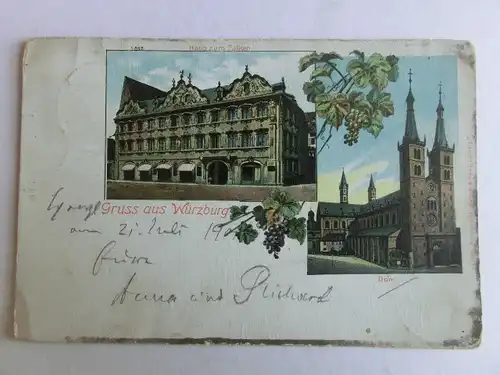 Alte AK Würzburg Haus zun Falken Dom 1901 [aV686]