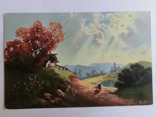 Alte AK Künstlerkarte Rehn & Linzen Kassel, Frau Landschaft [aW268]