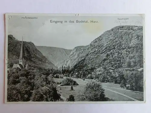 Alte AK Eingang in das Bodetal Harz (m. Löchlein) 1929 [aW295]