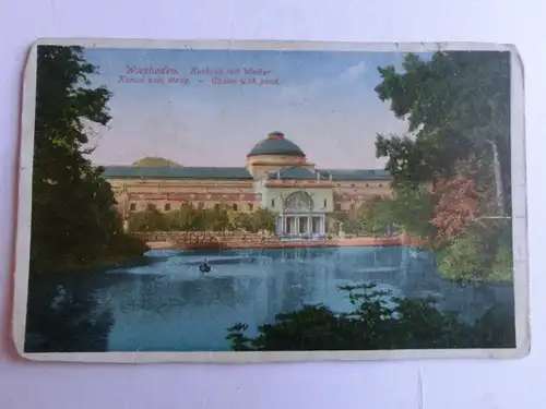 Alte AK Wiesbaden Kurhaus mit Weiher 1924 [aW306]