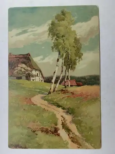 Alte AK Künstlerkarte Gehöft Birken Weg [aW376]